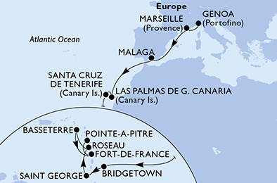 MSC Seaside - Genovától Guadeloupe-ig novemberben