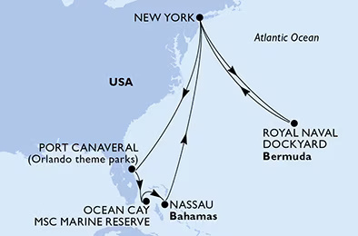 MSC Meraviglia - 2 hetes Bahamák és Bermuda hajóút New Yorkból
